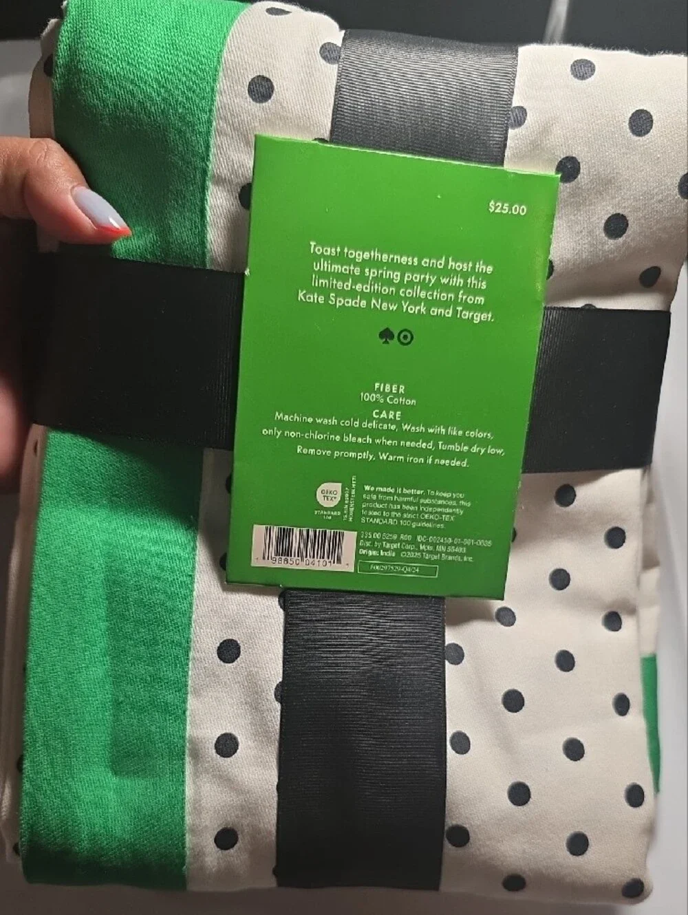 kate spade New York Green & Black Polka Dot Rectangular Tablecloth